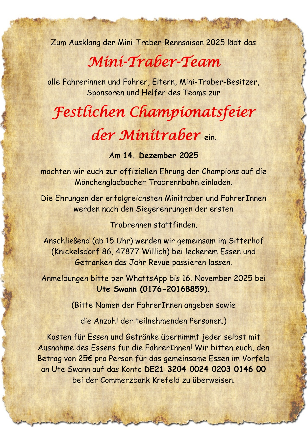 Einladung Championatsfeier 2025